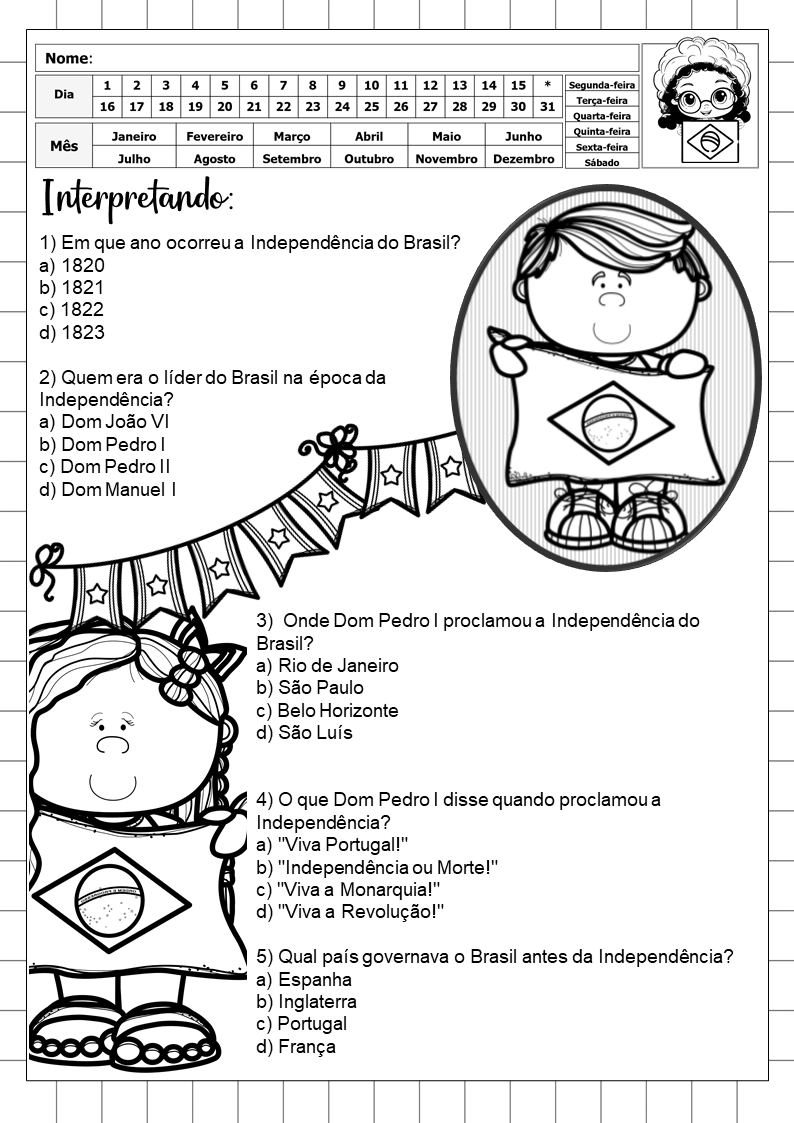Atividades para 7 de Setembro - 3º Ano