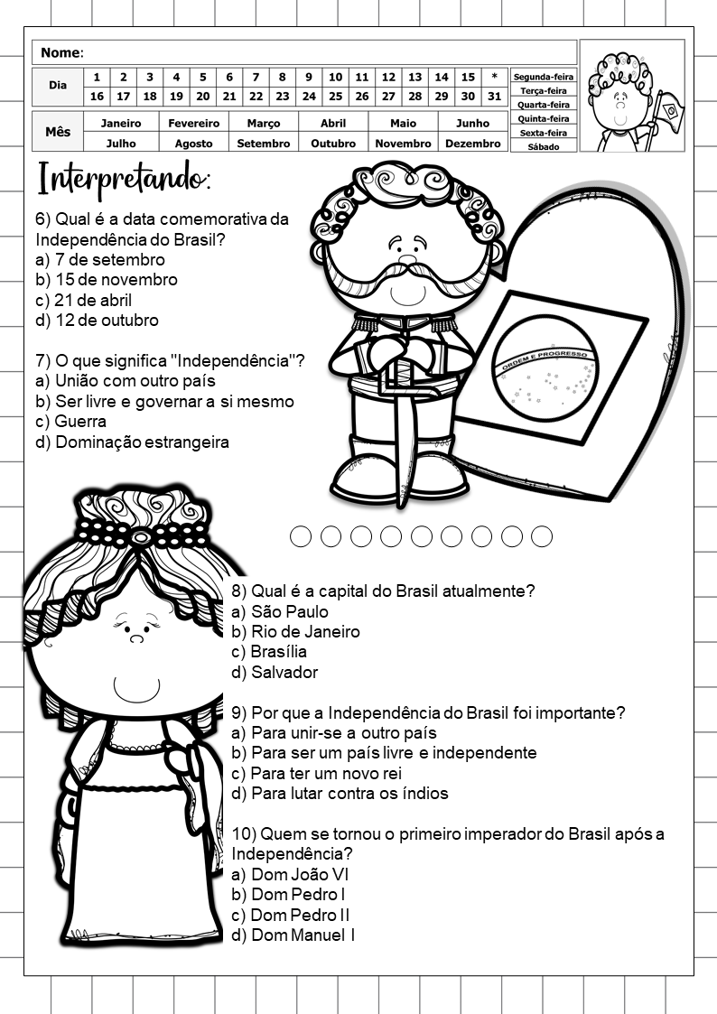 Atividades para 7 de Setembro - 3º Ano