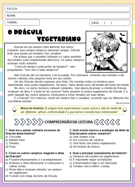 O Drácula Vegetariano – texto e interpretação 2º ano O Drácula Vegetariano - texto e interpretação 2º ano