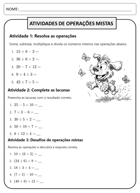 Atividades de Operações matemáticas mistas para 4º ano OPERACOES MISTAS