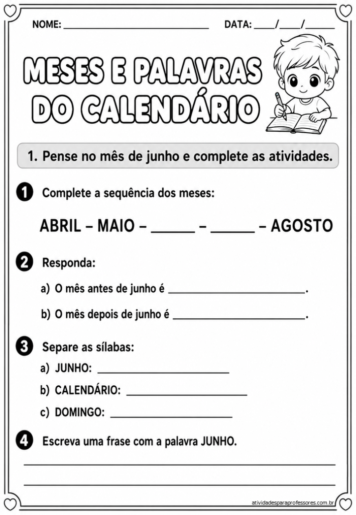 Calendário de Junho gratuito - atividadespara professores.com.br