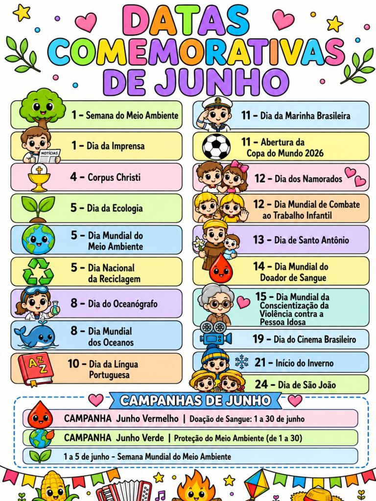 Datas comemorativas junho colorido
