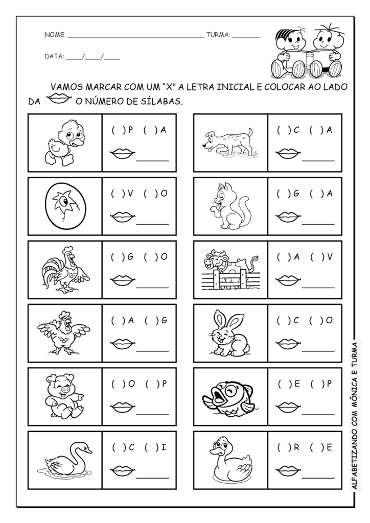 Atividades Educativas do Patinho Feio sobre Sílabas