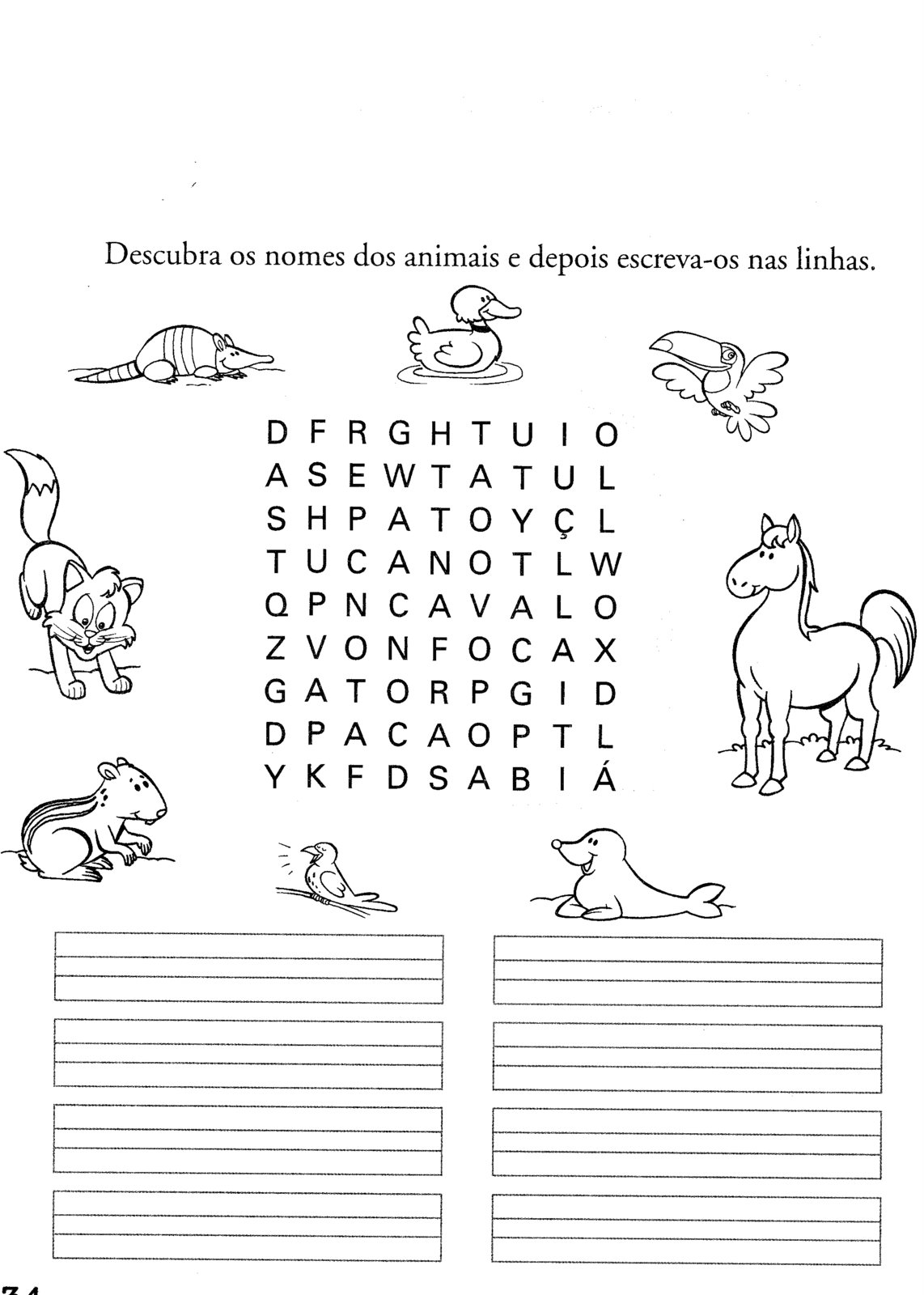 Atividades de Caligrafia - Nomes de animais