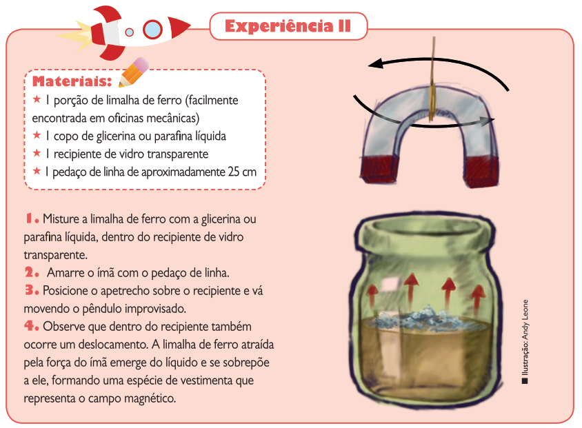 sistema solar experiencia cientifica barra imantada corpo magnetico